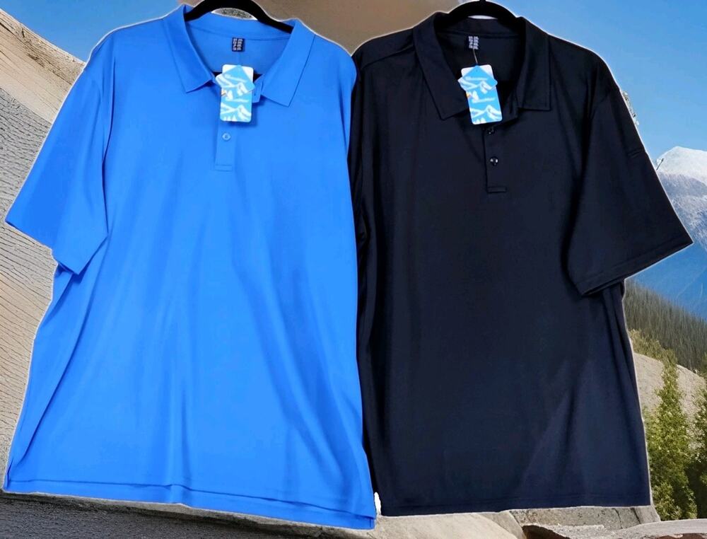 MagcoMsen Men's 2XL Polo Shirts Lot Of 2 Golf Sport Quick Dry 1 Blue and 1 Black
